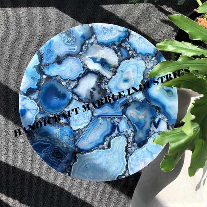 Blue Agate Side Table Blue Stone Coffee Table Blue Agate Etsy
