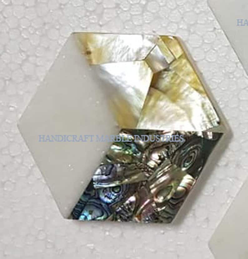 Christmas Gifts 3-D EFFECT HEXAGON Mother of Pearl Marble Coaster Set Gold Inlay Tea Coaster Drink Coasters Tableware Bar Dinning Tableware