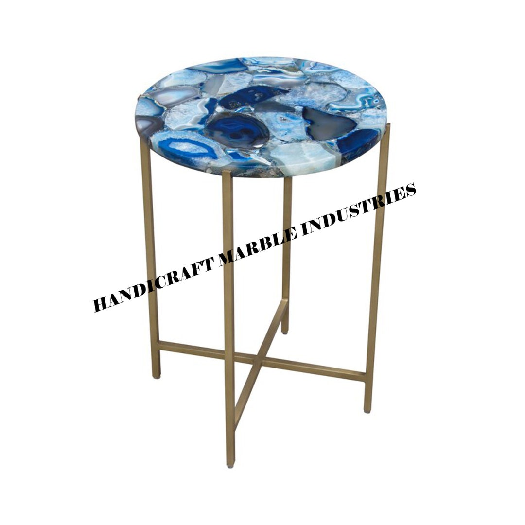 Blue Agate Round Table With Stand Agate Stone Table With Etsy