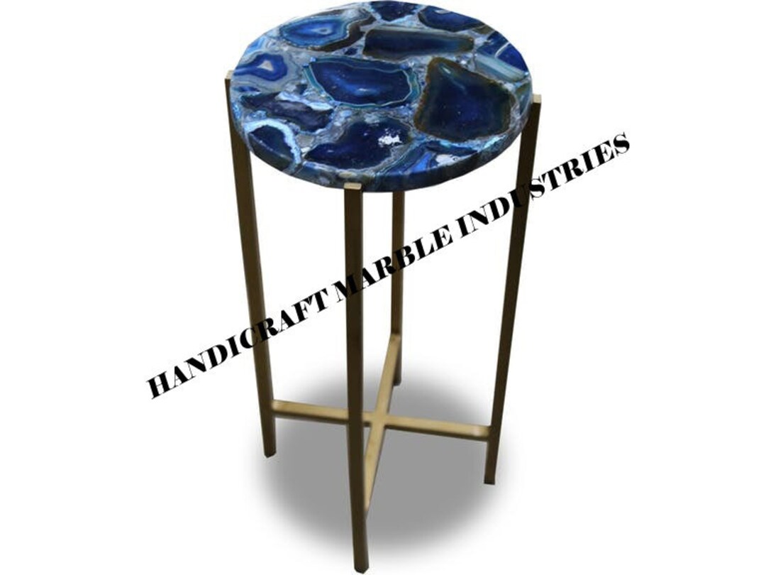 Round Blue Agate Table Top Blue Agate Side Table Blue Agate Etsy