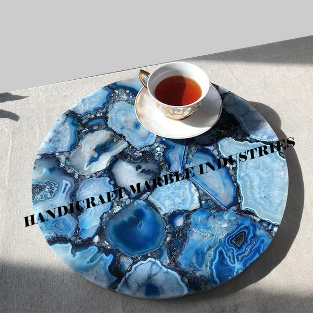 Blue Agate Side Table Agate Table Stone Coffee Table Agate Etsy