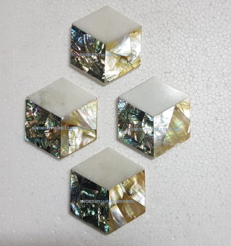 Christmas Gifts 3-D EFFECT HEXAGON Mother of Pearl Marble Coaster Set Gold Inlay Tea Coaster Drink Coasters Tableware Bar Dinning Tableware