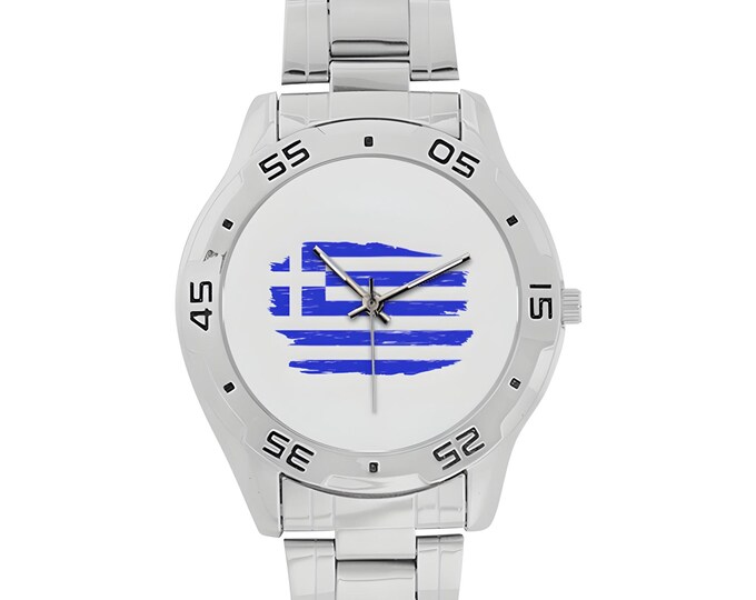 Men's Stainless Steel Greek Flag Watch