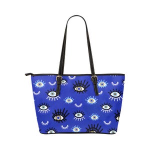 Böses Auge zum Schutz Einkaufstasche, Reißverschluss mit Futter und Innentaschen für Shopper, Reisen, einzigartiges Geschenk.