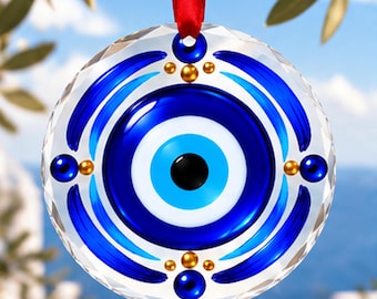 Greek Evil Eye Ornament | Crystal Glass Mati Ornament