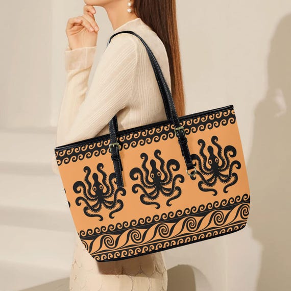 Minoan Octopus Tote Bag – Ancient Greek Art PU Leather Shopper