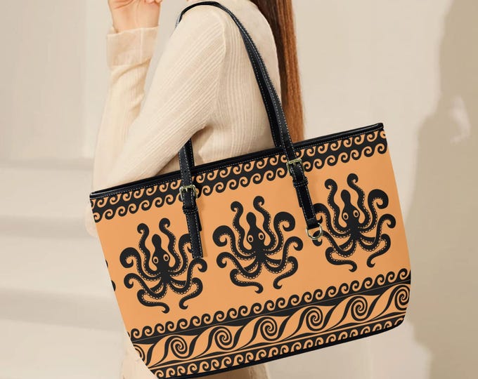 Minoan Octopus Tote Bag – Ancient Greek Art PU Leather Shopper