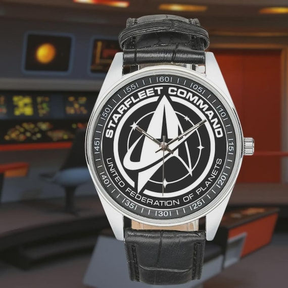 Star Trek Starfleet Command Watch, Starfleet Watch, Stainless Steel Leather Strap, Sci Fi Gift