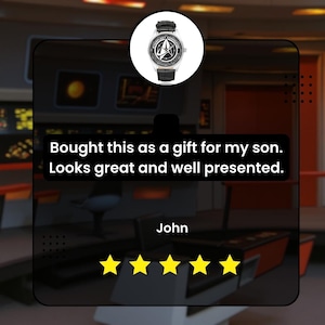 Star Trek Starfleet Command-klocka, läderarmband i rostfritt stål, klocka för sci-fi-fans bild 8