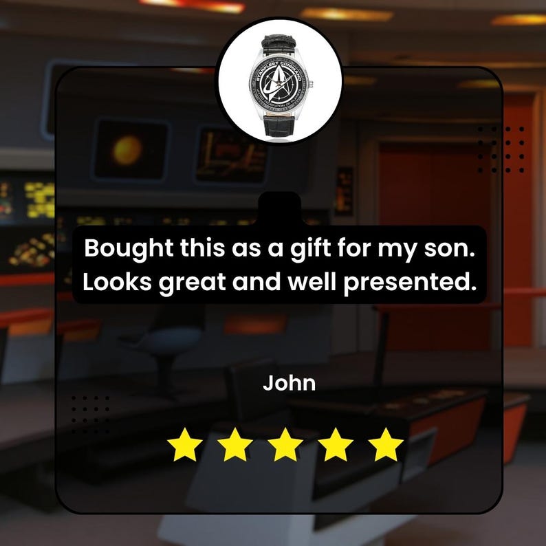 Star Trek Starfleet Command-klocka, läderarmband i rostfritt stål, klocka för sci-fi-fans bild 8
