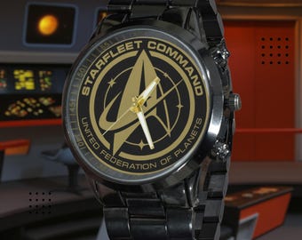 Reloj de mando del puente de mando de Star Trek, de acero inoxidable, unisex, de colección de ciencia ficción.