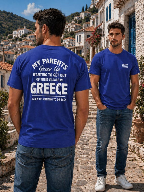 Greek Village Roots Men's Cotton T-shirt with Greek Flag