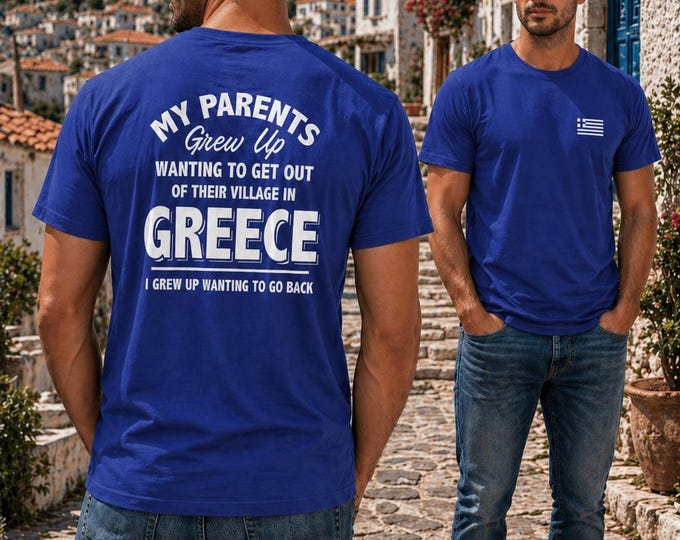 Greek Village Roots Men's Cotton T-shirt with Greek Flag