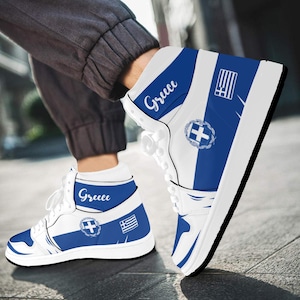 Zapatillas altas unisex con la bandera griega – Regalos con el escudo de armas griego y orgullo helénico