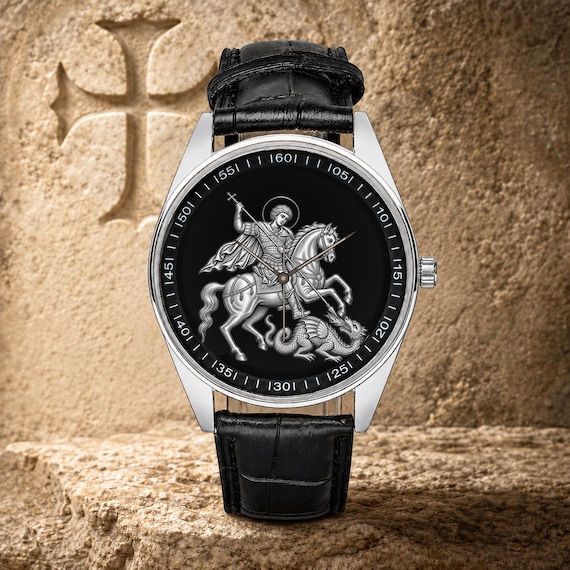 Saint George Watch, Unisex, Stainless Steel, Leather Strap.
