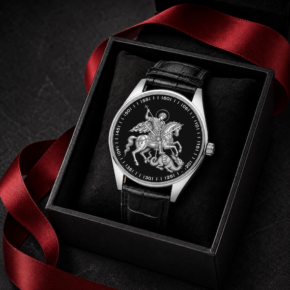 Saint George Watch, Unisex, Stainless Steel, Leather Strap.
