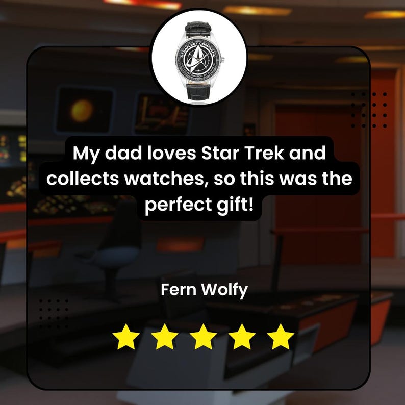 Star Trek Starfleet Command-klocka, läderarmband i rostfritt stål, klocka för sci-fi-fans bild 6