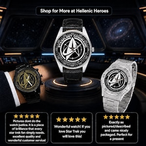 Star Trek Starfleet Command-klocka, läderarmband i rostfritt stål, klocka för sci-fi-fans bild 5