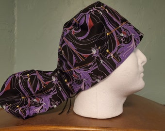 Scrub caps for long hair with pony tail. Handmade, 100% cotton.