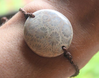 fossil Coral Bracelet talisman, Australian handmade crystal healing jewelry, March birthstone gemstone jewelry, natural stone jewellery