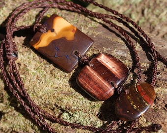 Australische rode tijgeroog, Boulder opaal ijzeren steen en tijgerijzer tijgeroog ketting, Australische gemaakte helende kristallen hanger, macramésieraden