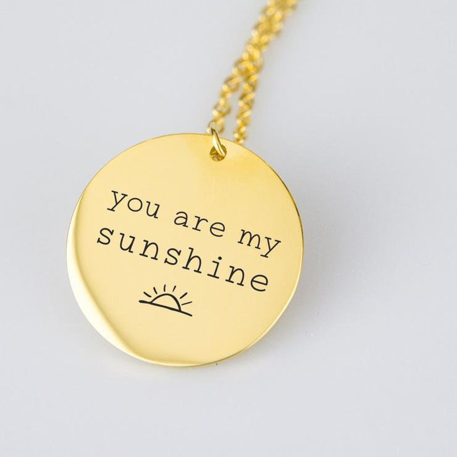 You Are My Sunshine Necklace 14k Gold Silver Dainty Disc Etsy