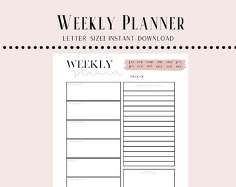 Weekly Planner| School Planner| Planner| Printable Planner| Blush| 8.5x11in