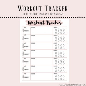 Workout Tracker Fitness Printable Fitness & Health Blush 8.5x11in image 1