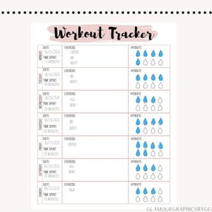Workout Tracker Fitness Printable Fitness & Health Blush 8.5x11in image 3