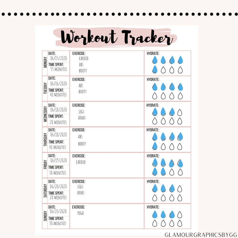 Workout Tracker Fitness Printable Fitness & Health Blush 8.5x11in image 3