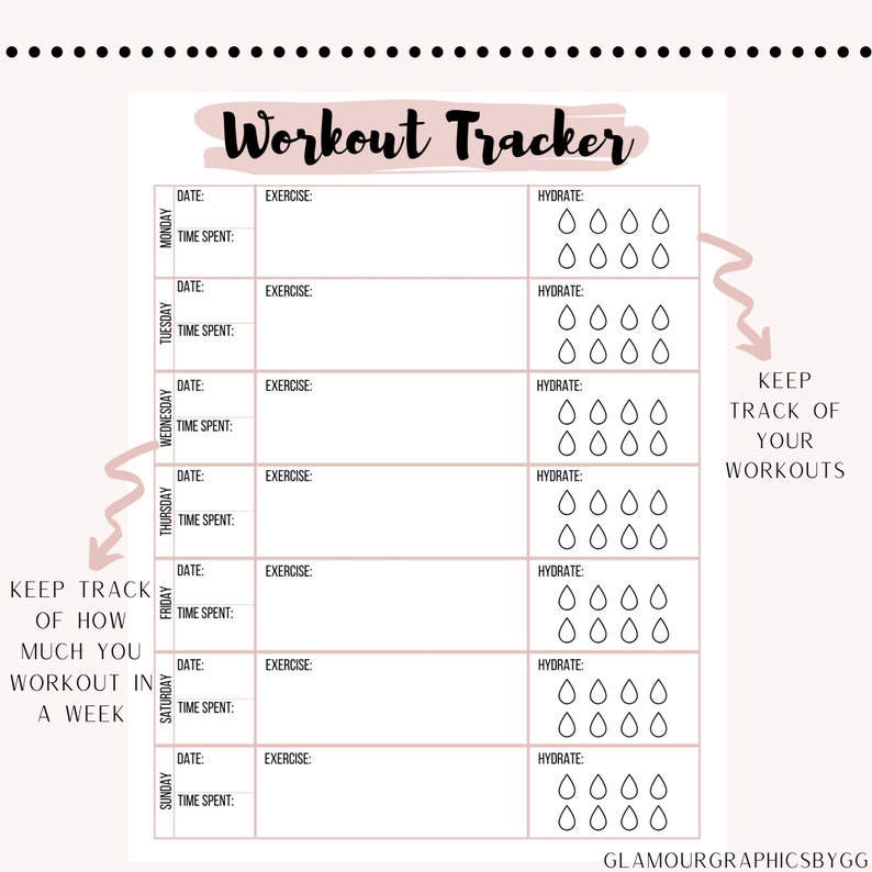 Workout Tracker Fitness Printable Fitness & Health Blush 8.5x11in image 2