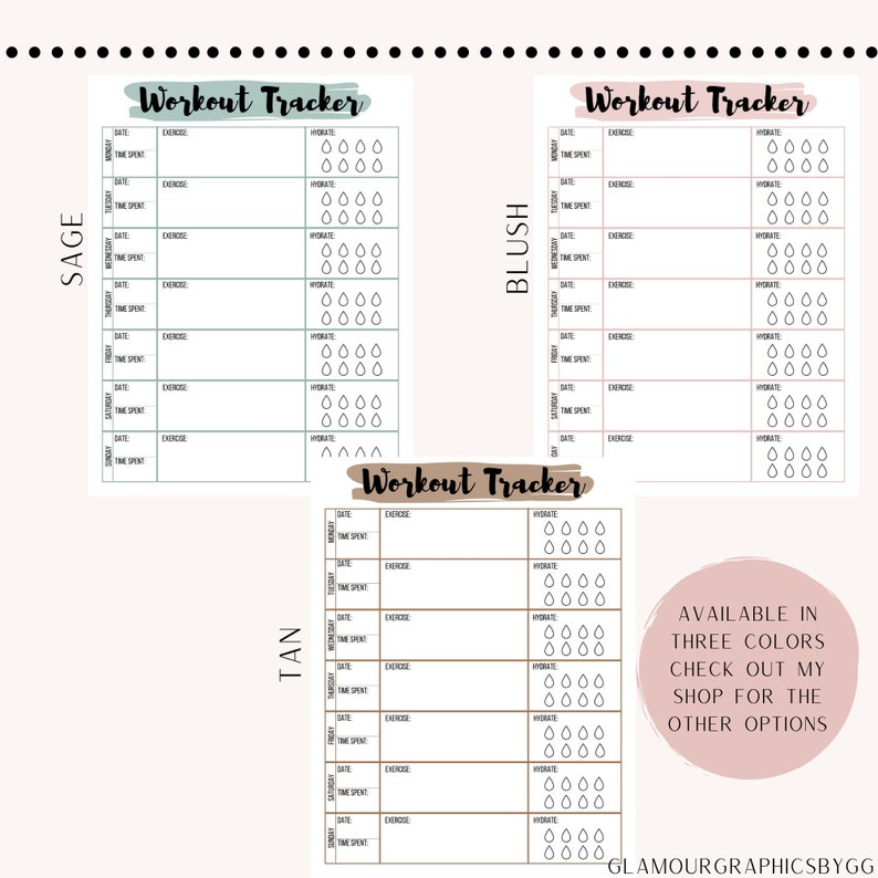 Workout Tracker Fitness Printable Fitness & Health Blush 8.5x11in image 4