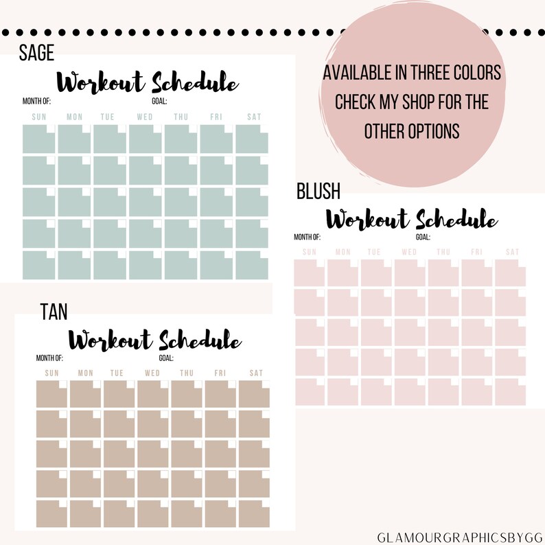 Workout Schedule Fitness Planner Workout Printable Blush Etsy