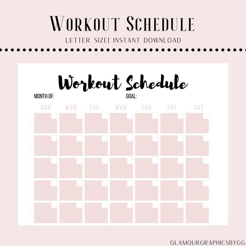 Workout Schedule Fitness Planner Workout Printable Blush Etsy
