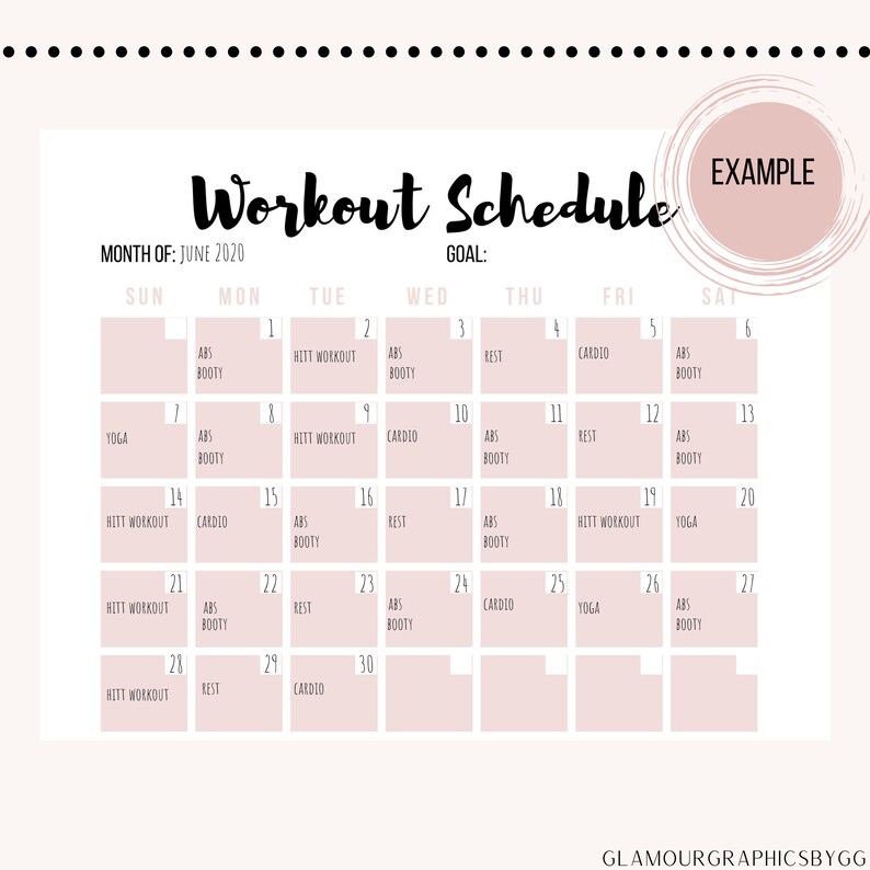 Workout Schedule Fitness Planner Workout Printable Blush Etsy