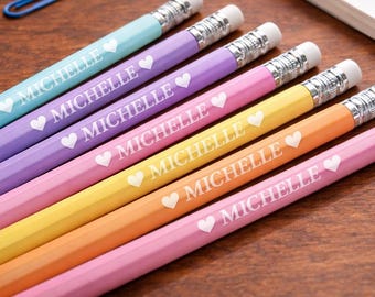 Set of 6 Custom Name Pencils Engraved in Your Choice of Color | Great for Gifts & School