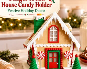 Gingerbread House Candy Holder | Christmas Candy Dish | Holiday Table Decor | Removable Roof Treat Container  | Light Up Decoration
