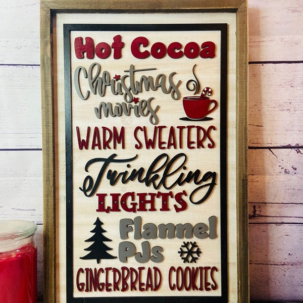 3D Holiday Wood Sign | Christmas Home Decor | Cozy Christmas | Rustic Holiday Sign  | Christmas Movies | Gingerbread Cookies | Hot Cocoa