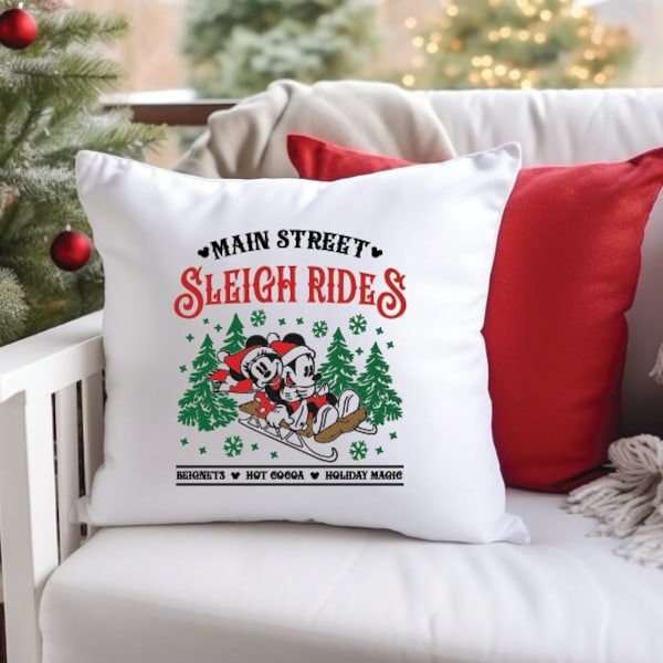 Happiest Place on Earth Pillow Covers | Disney Pillow Cover | Christmas Pillow Cover | Mickey Sledding | Disney Decor | Main Street | 18x18