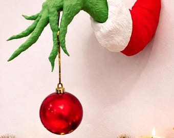 Grinch Inspired Hand Ornament Holder Wall Decor 6x12 | Christmas Wall Art with Hanging Ornament | Funny Holiday Decor | Unique Christmas