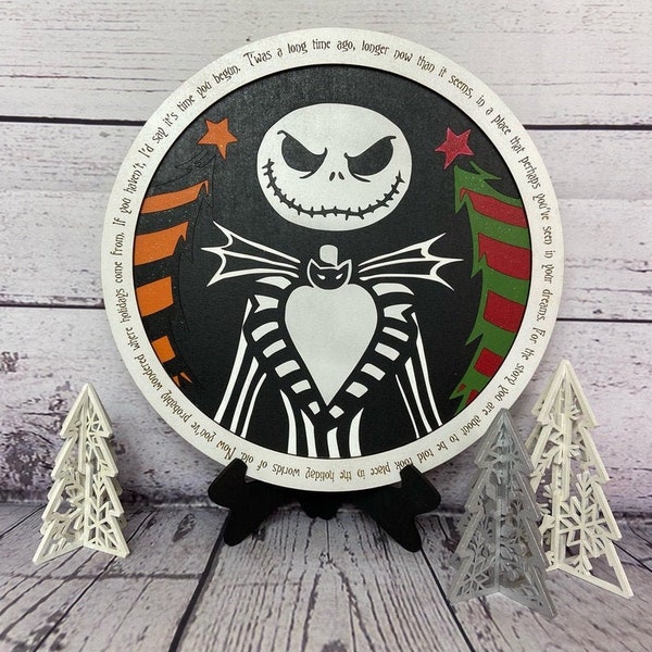 Jack Halloween and Christmas Sign with Stand  | When Holidays Collide | Nightmare  | 10.7" Round