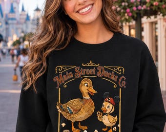 Main Street Ducks Sweatshirt | Here for the Snacks Crewneck | Theme Park Duck Sweatshirt | Retro Vacation Pullover | Cute Park Snack Shirt
