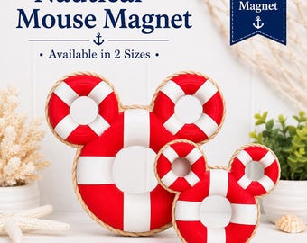 Nautical Mouse Cruise Door Magnet | Red and White Lifebuoy Fridge Magnet | Cruise Stateroom Door Decor | Fish Extender