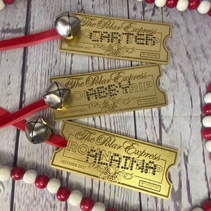 Personalized Punched Polar Express Christmas Ornament With Sleigh Bell - Gold Ticket | Individually Wrapped Holiday Ornament | Ready to Gift