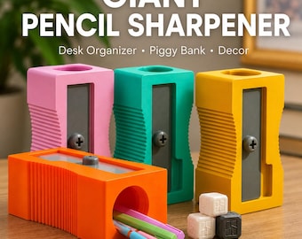 Giant Pencil Sharpener Desk Organizer | Novelty Pencil Holder | Piggy Bank | Teacher Desk Decor | Office Decor, Back to School Gift