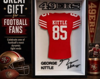 Football Jersey Shadow Box, 3D Football Player Display, Red Gold Football Fan Decor, Sports Gift, Jersey Wall Art, Fan Cave Decor