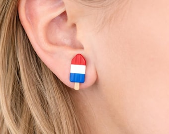 Patriotic Popsicle Earrings | 4th of July Studs | Red White Blue Jewelry | Summer Earrings | Cute Holiday Accessories | Gift Idea