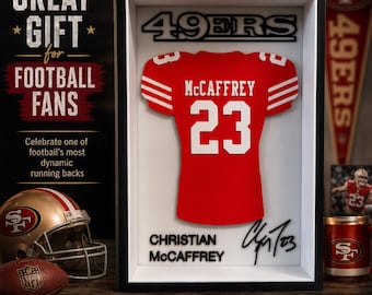 Football Jersey Shadow Box, 3D Football Player Display, Red Gold Football Fan Decor, Sports Gift, Jersey Wall Art, Fan Cave Decor