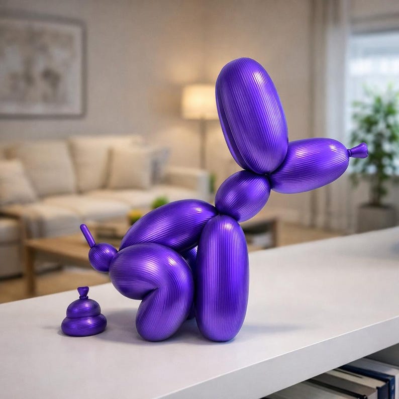 Balloon Dog Sculpture | Funny Modern Dog Statue | Quirky Shelf & Office Decor | Playful Pop Art Home Accent |Unique Gift Idea Purple