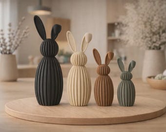 Japandi Easter Bunny | Bent Ear Ribbed Rabbit | Minimalist Modern Spring Decor | Scandinavian Shelf Decor | 3d Printed